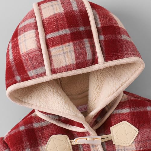 Hopscotch Girls Red Full Sleeves Checkered Hooded Long Coat For Age (18-24 Months)