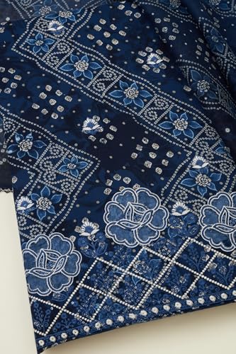 Soch Womens Navy Blue Rayon Bandhani Print Unstitched Dress Material With Sequins