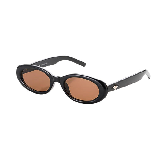 Vibe lens Trendy Retro Oval Sunglasses for Men & Women | Black Polycarbonate Frame | UV400 Protection | Classic Sun Glasses | Cooling Glass | Retro Shades