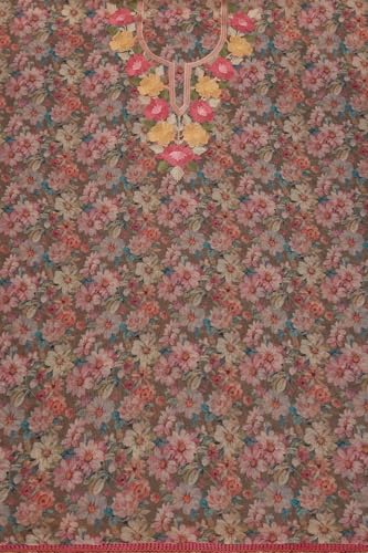 Soch Womens Olive Chanderi Floral Print Unstitched Dress Material With Thread Work