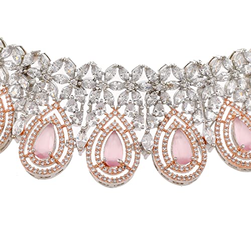 VOYLLA Cz Elegance Dual Tone Brass Made Necklace Set