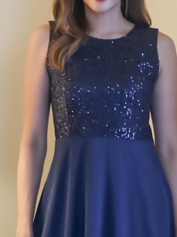 Zink ondon Women's Navy Blue Sequinned Fit & Flared Maxi Dress