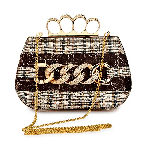 TOOBA Handicraft Hand Beautiful Bling Box Clutch Bag 4 Ring Purse for Bridal, Casual, Wedding Bag for Women & Girls Bag for Women