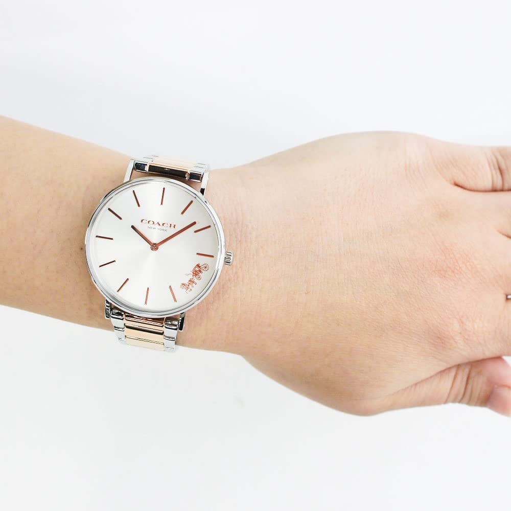 Coach Perry 14503346 Perry Watch, Women's, 2 Hands, Metal, Silver, Pink Gold, Bracelet Type