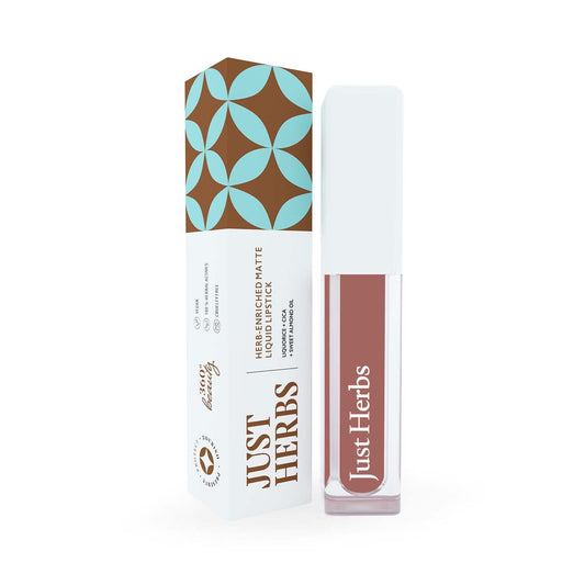 Just Herbs Ayurvedic Creamy Matte Long Lasting Liquid Lipstick, Lightweight & Hydrating Lip Colour with Liquorice & Sweet Almond Oil - Almond glaze