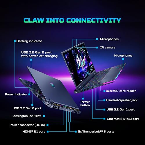 acer Predator Helios 16 AI, Intel Core Ultra 9 Processor,RTX 5090-24 GB GDDR7,32 GB/1 TB, WQXGA OLED, 16.0"/40.64 cm, 240Hz, Win 11 Home, Abyssal Black, 2.65 kg, PH16-73, RGB KB, Gaming Laptop