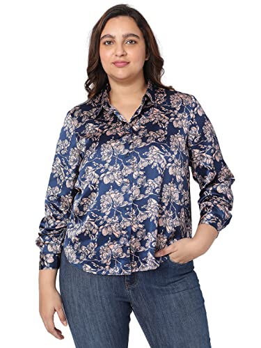 Vero Moda Curve Women's Floral Relaxed Fit Shirt (292063101-Navy Peony_Navy M)
