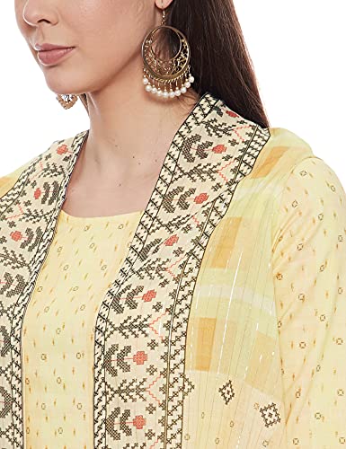 BIBA WOMEN PRINTED NARROW SALWAR KURTA DUPATTA(SKDSHRUG SE7378_LIGHT YELLOW_38)