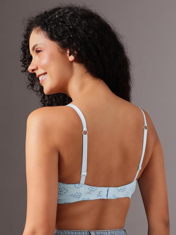 Clovia Women's Printed Non-Wire Padded Full Coverage T-Shirt Bra (BR1067F03_32D_Blue)