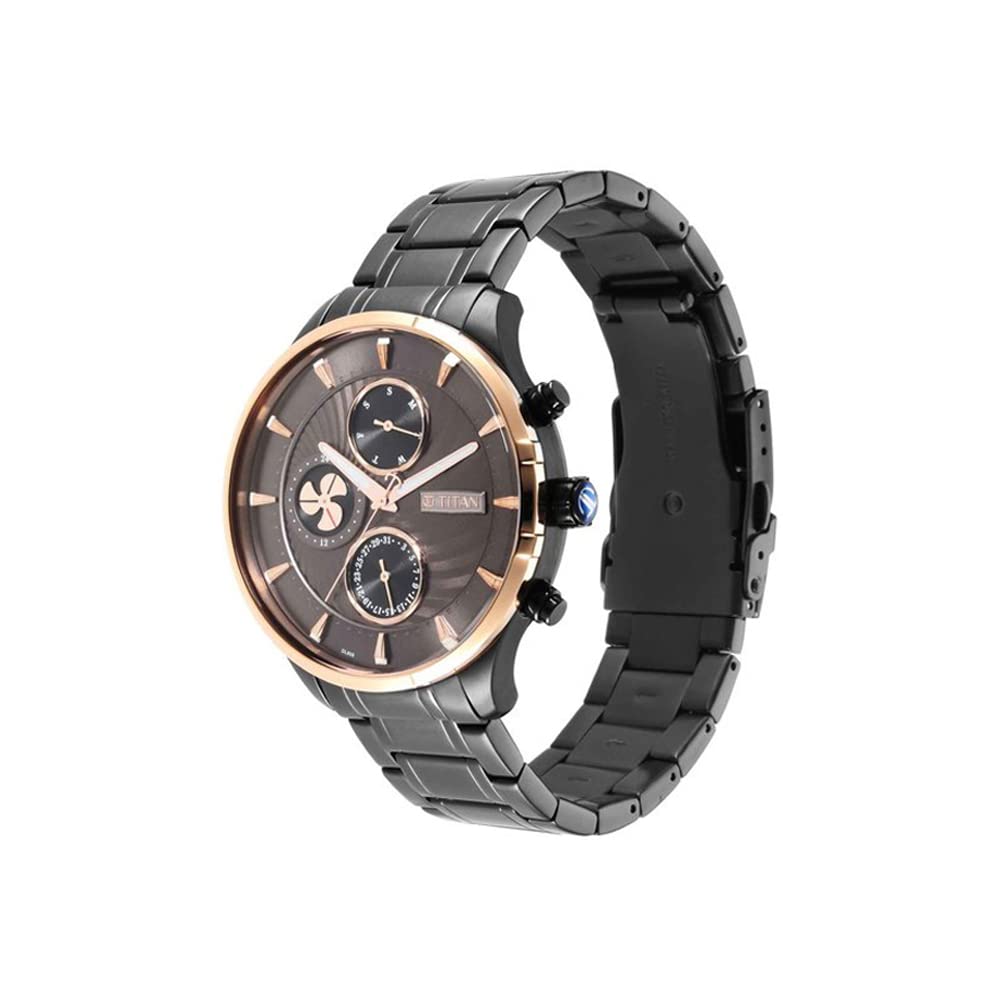 Titan Maritime Quartz Multifunction Anthracite Dial Black Stainless Steel Strap Watch for Men - NT1873KM01