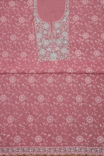 Soch Womens Peach Organza Floral Print Unstitch Dress Material With Cutdana