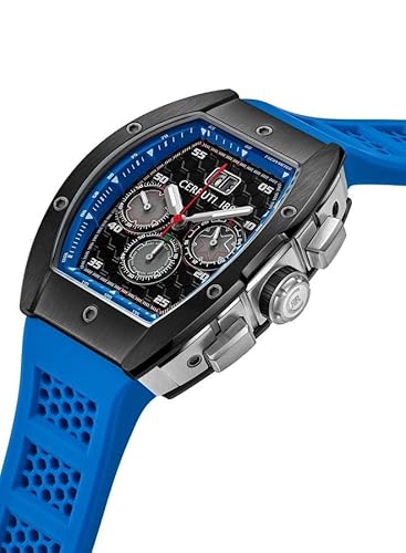 Cerruti 1881 Ovaro Analog Watch For Men Sapphire Coated Curve Glass And Silicone Strap 51mm Water Resistant 5 ATM, Blue, strap