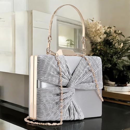 EXOTIC® Royal Glow Evelyn Rectangular Knot Clutch | Perfect For Gifting | Women Best Party Bridle | Wedding Bridle - Royal Glow Collection (GREY)