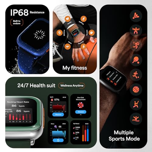 Fastrack Navstar 1.85" AMOLED Square Display Smart Watch with GPS, Offline Voice Command, AI Enabled, 100+ Sports Mode, BT Calling, IP68 Water Resistant Upto 5 Days Battery Life - Onyx Black