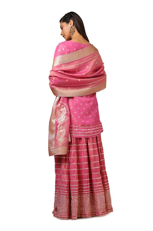 Soch Womens Mustard Tissue Zari Woven Suit Set With Cutdana