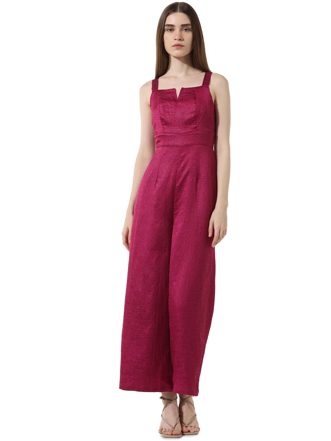 ONLY Women Self Design Polyester Blend Pink Jumpsuit