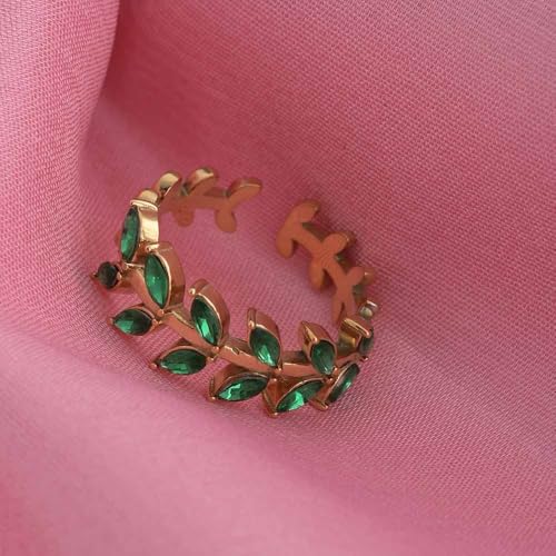 PALMONAS Green Leaf Gold Ring