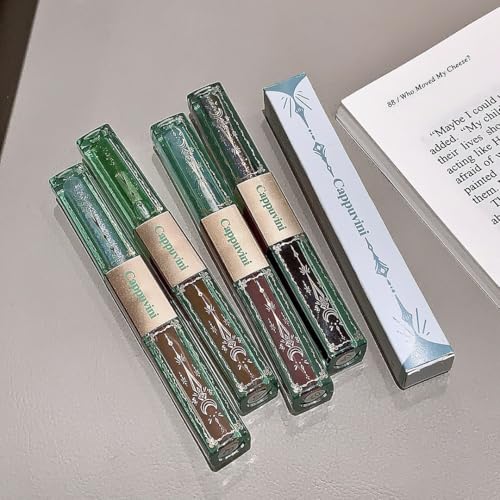Cappuvini Forest Secret Double Headed Lip Glaze | Water Light Single-Coated Formula | Long Stay Waterproof Lips Care | Longlasting Shades Light Pink Nude Red-Brown | Moisturizing Lip Blam with Glossy High Shine Finish | Cute Floral Packaging for Teen Girl