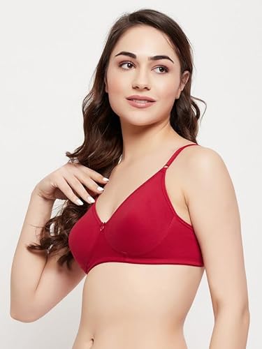Clovia Women's Cotton Non-Padded Non-Wired Full Coverage T-Shirt Bra (BR3000T09_Maroon_32C)