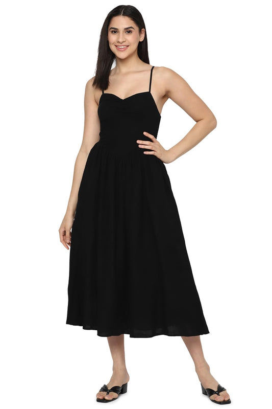 American Eagle Women's Cotton Blend A-Line Midi Dress (WEA0396940001_Black