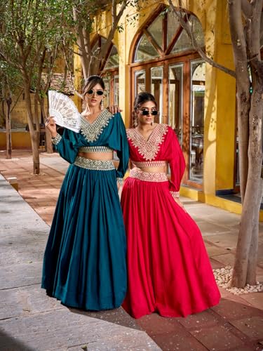 LooknBook Art Women's Lehenga Choli, Vichitra Silk with Embellished Crop Top, Traditional Indian Ethnic Wear (Pink)