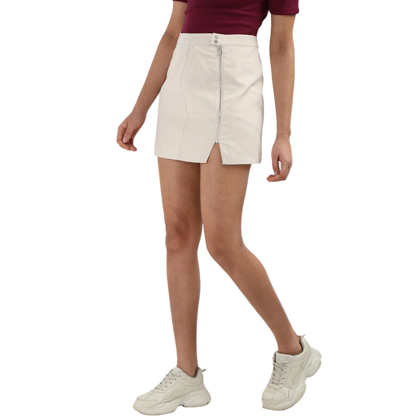 Tommy Hilfiger Beige Tencel Solid Women Slim Fit Skirt