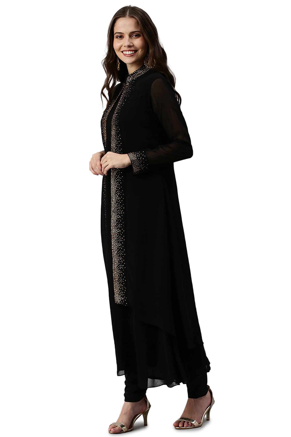 Soch Black Pure Georgette Embroidered Chudidar Set