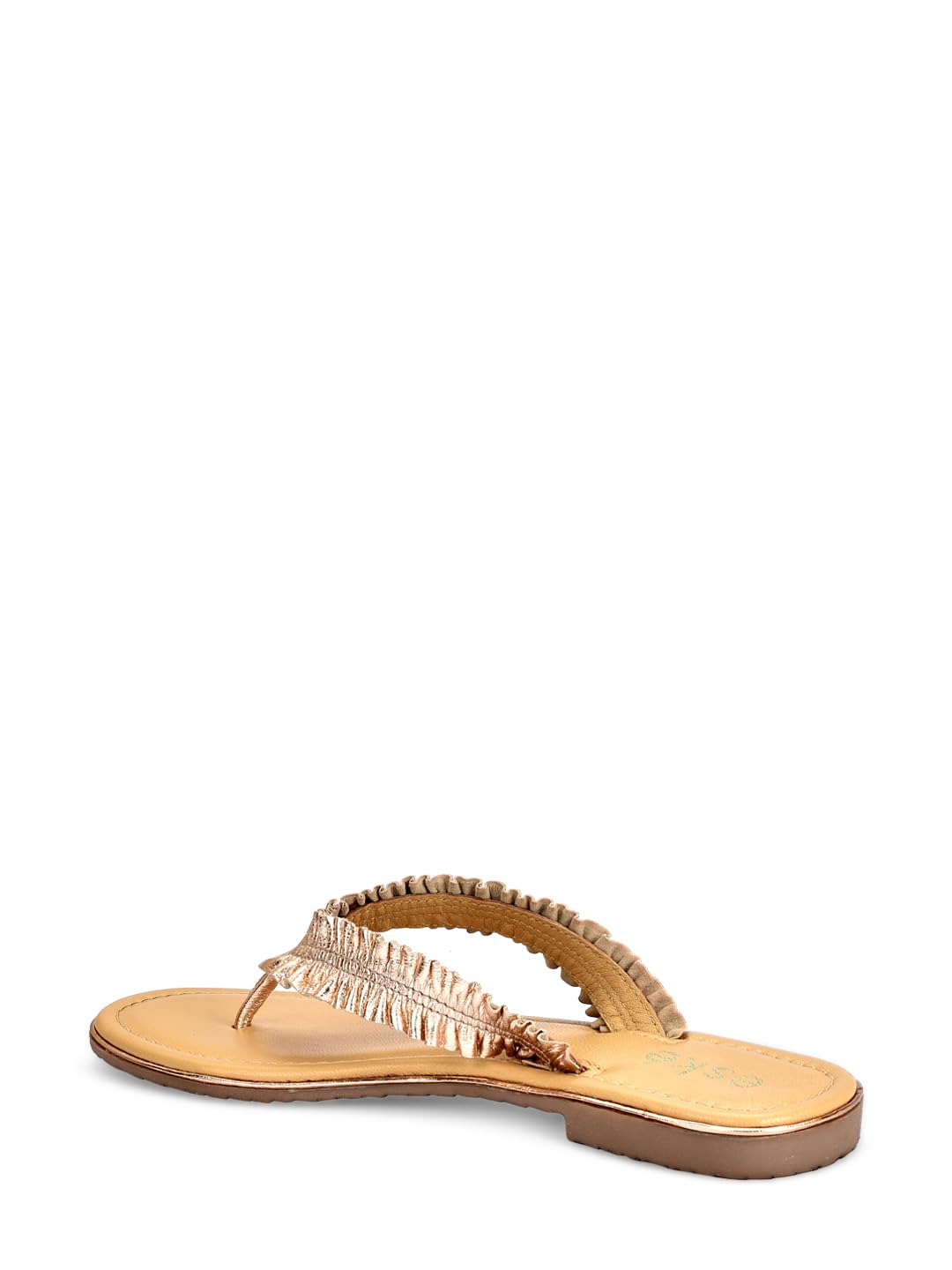 eske Women's Gold Metallic Leather Thong Sandals | Slip-On Flats with Cushioned Leather Insole | Stylish Stitched Strap Design | TPR Sole | Everyday Summer Footwear