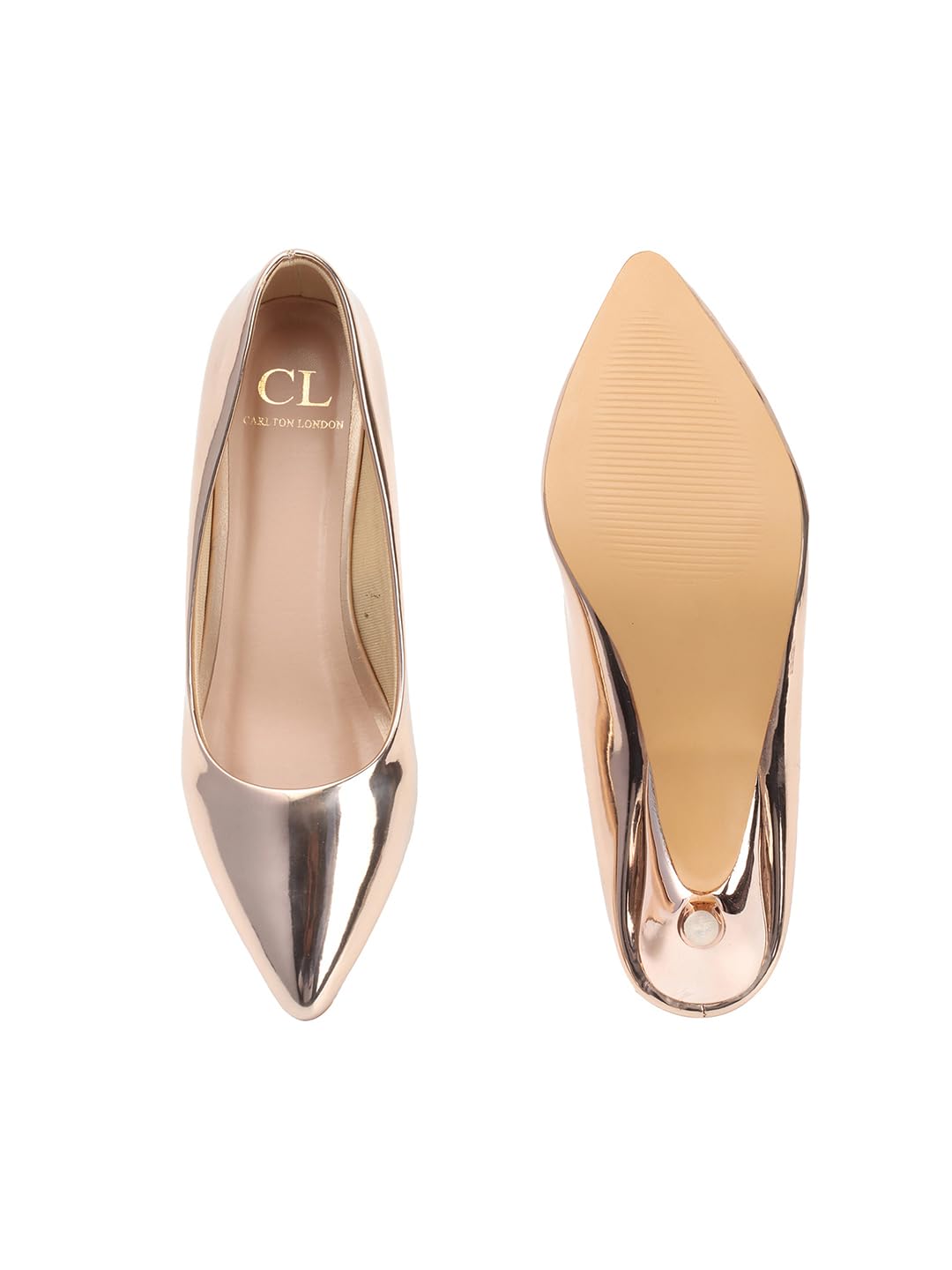 Carlton London Women Rose Gold Stylish Slip-on Pump Shoes with Stiletto Heels, Pointed Toe (40)