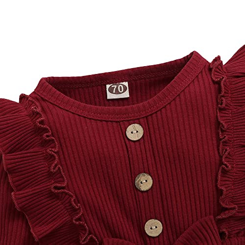 Hopscotch Baby Girls Polyester And Spandex Solid Bow Applique Bodysuit Suit Set in Burgundy Color For Ages (9-12 Months)
