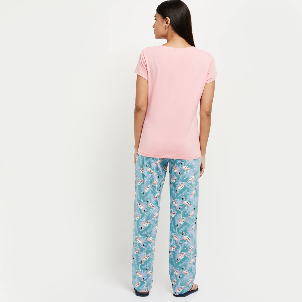 Max Women Printed Round Neck T-Shirt with Elasticated Pyjamas (SU22OTS10PINK)_S