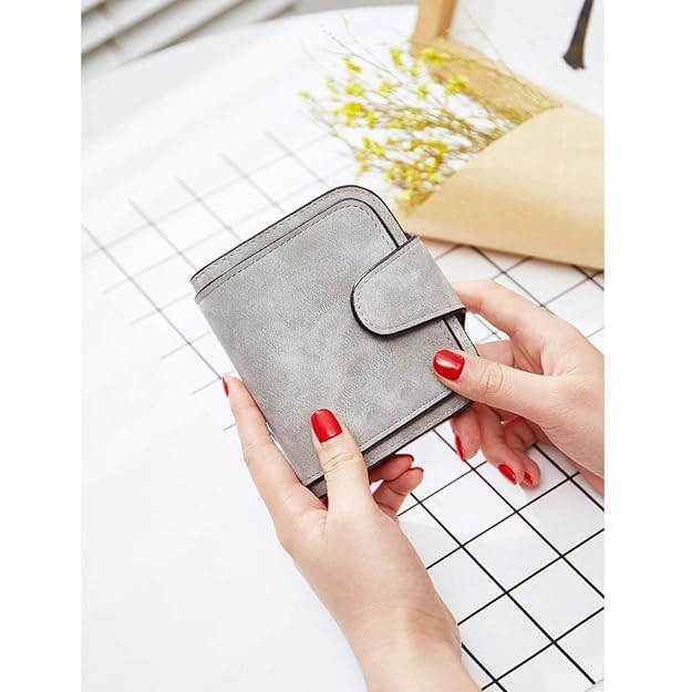 Cannagenix Wallet Women Tri-fold Design Soft Leather Material Clutches Coin, Cash Card Holder Small Purse for Women with Improved Zipper (Grey - Small)