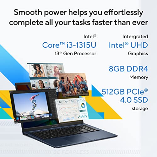 ASUS Vivobook 15 (2023), Intel Core i3-1315U 13th Gen, 15.6" (39.62 cms) FHD, Thin & Light Laptop (8GB/512GB SSD/Integrated Graphics/Windows 11/Office 2021/Fingerprint/Blue/1.7 kg), X1504VA-NJ323WS_WO