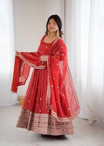 MANNAT MAKERS Designer Anarkali Gown for Women | Complete Anarkali Kurti Set for Women Ethnic Outfit (in, Alpha, 2XL, NKB-25 RED)