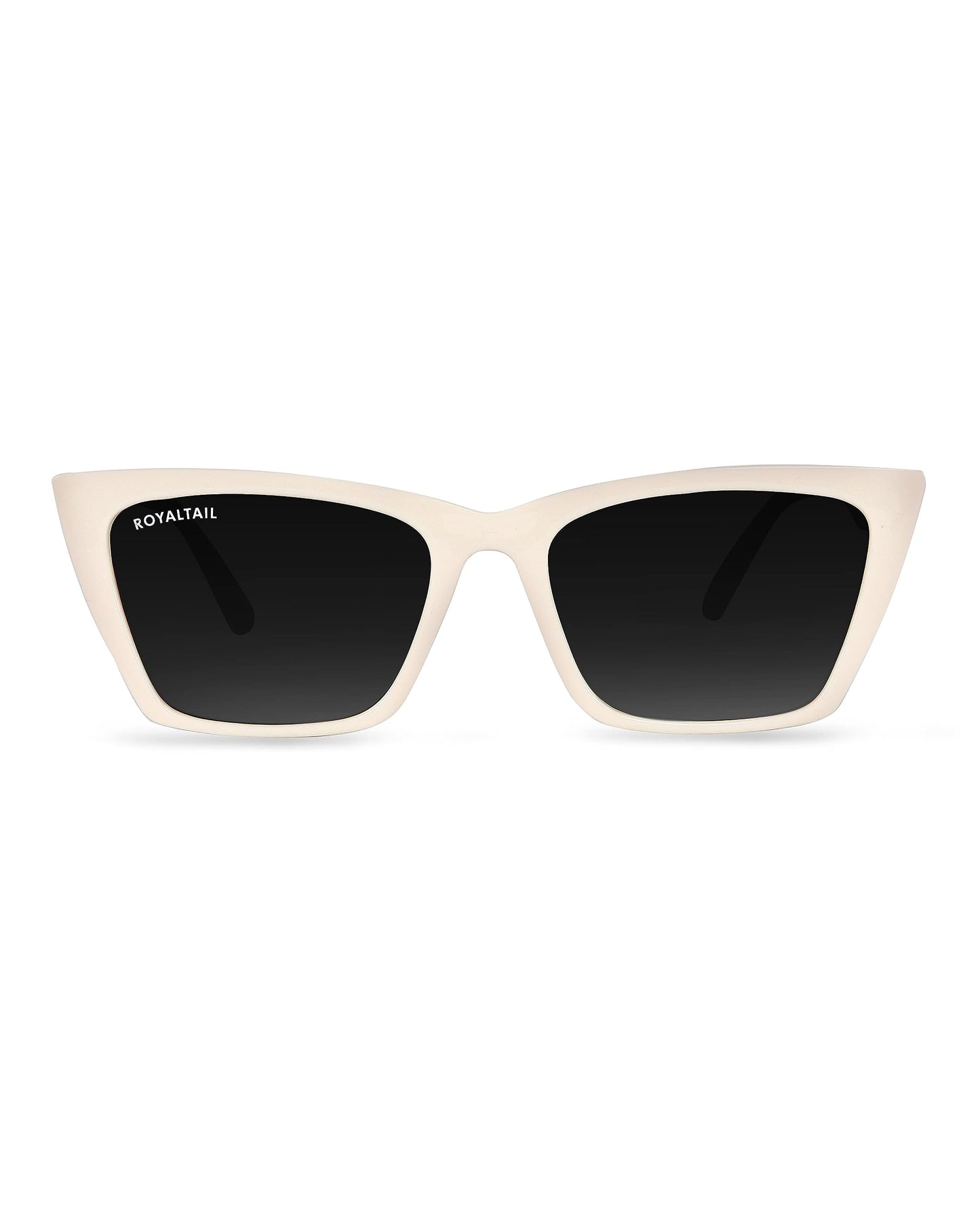 Royaltail Cat Eye Shape Sunglasses Cream Frame & Black Square Glass Unisex 100% UV Protected | For Men & Women | For Protection, Safety, Party, Styling