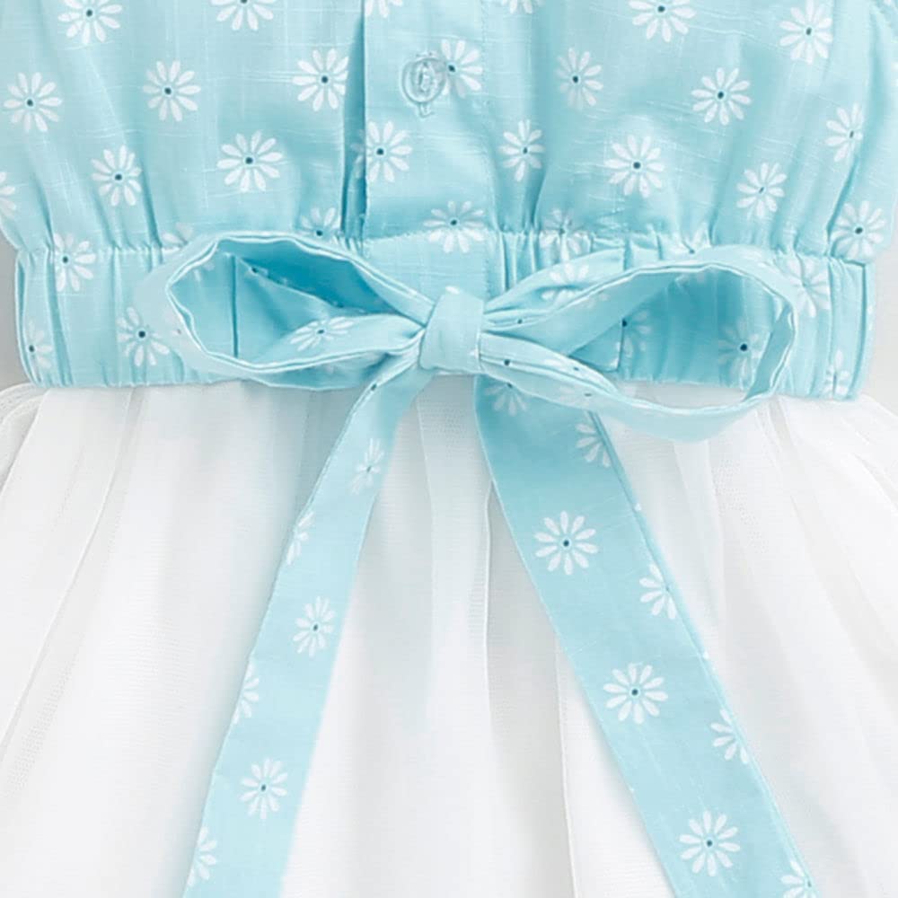 Hopscotch Girls Cotton Floral Print Casual Knee Length Dress In Blue Color For Ages 2-3 Years (Oth-1751569)