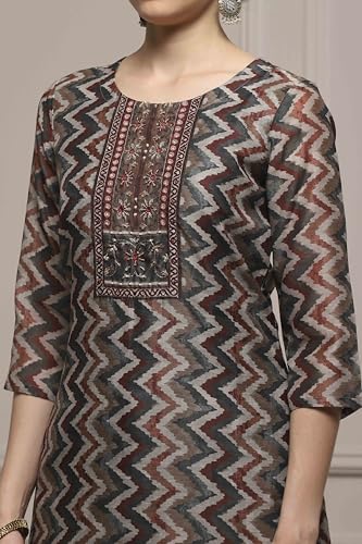 Biba Women Green Chanderi Blend Printed Embroidered Unstitched Suit Set_FREE SIZE