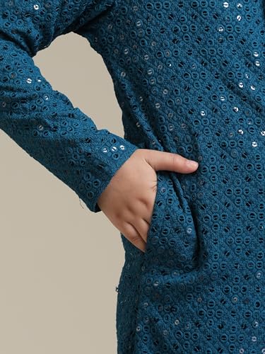 Manyavar Boys Viscose Chikankari Sequined Kurta Pyjama Set (2pcs)(8-10 years)