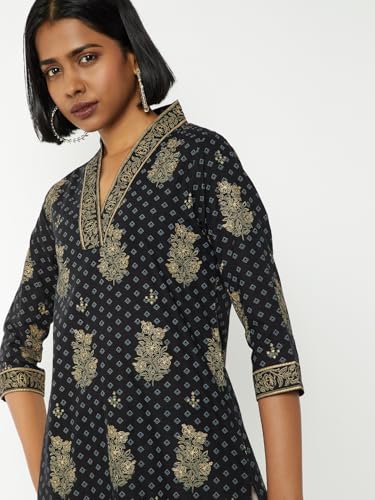 Max Women Printed Straight Kurta (Black_S)