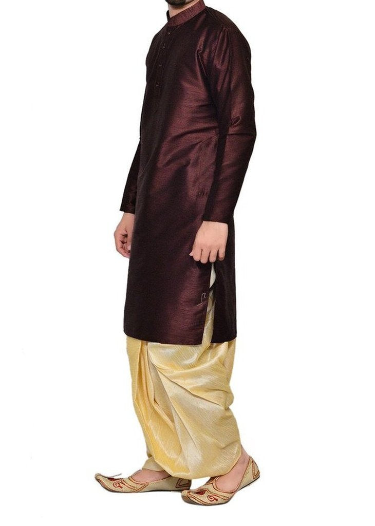 Royal Kurta Men's Art Silk Blend Dhoti Kurta Set_Brown
