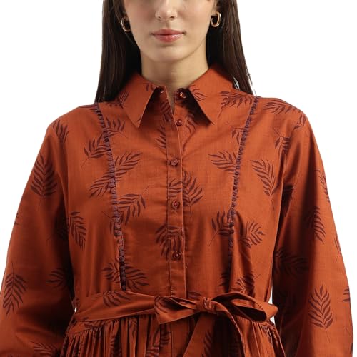 UNITED COLORS OF BENETTON Shirt Collar Leaf Tiered Dress (Size: S)-25P4WVDRS164I902 Brown