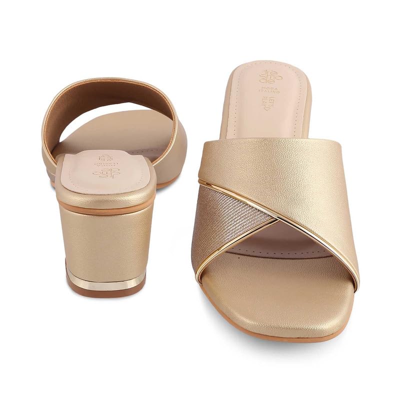 tresmode 240-MACKY GOLD WOMEN DRESS BLOCK HEELS SANDALS EU/36 UK/3