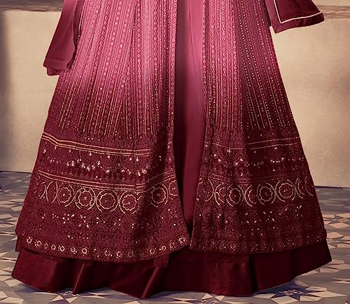 RUDRAPRAYAG Georgette and Santoon Anarkali Long Gown for Women | Semi Stitched Anarkali Gown for Women | Gown in Clothing & Accessories Pink_Free Size