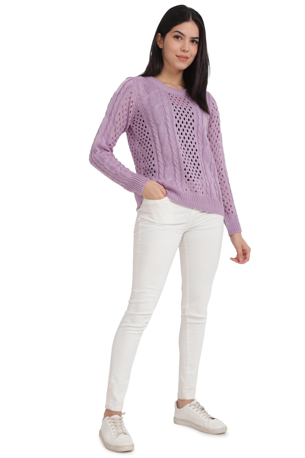 Allen Solly Women's Acrylic Casual Sweater (AHSWCRGFY53619_Lilac