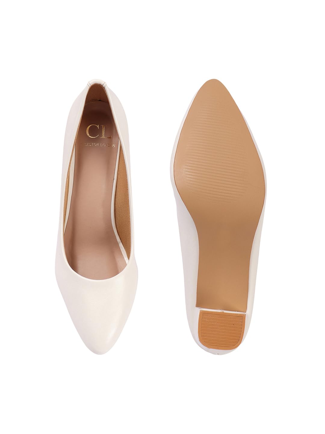 Carlton London Women White Stylish Slip-on Pump Shoes with Block Heels, Pointed Toe for Party and Formal Occasions (41)