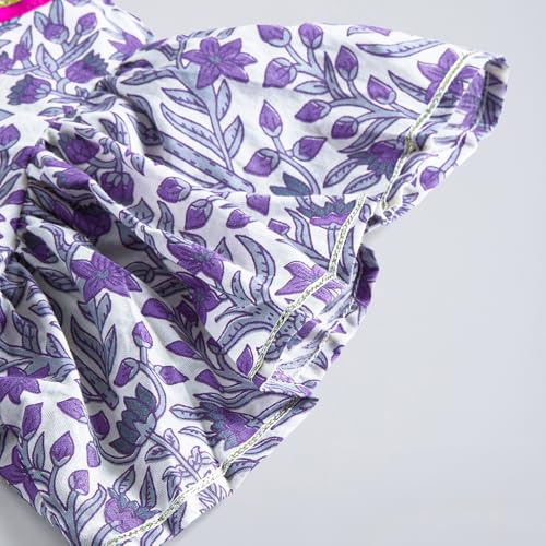 Hopscotch Girls Short Sleeves Purple 3-Pc Floral Lehenga Set For Age (2-3 Years)