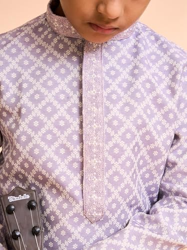 Manyavar Boys Art Silk Lattice Patterned Kurta Pyjama Set (Lilac,12-14Y)