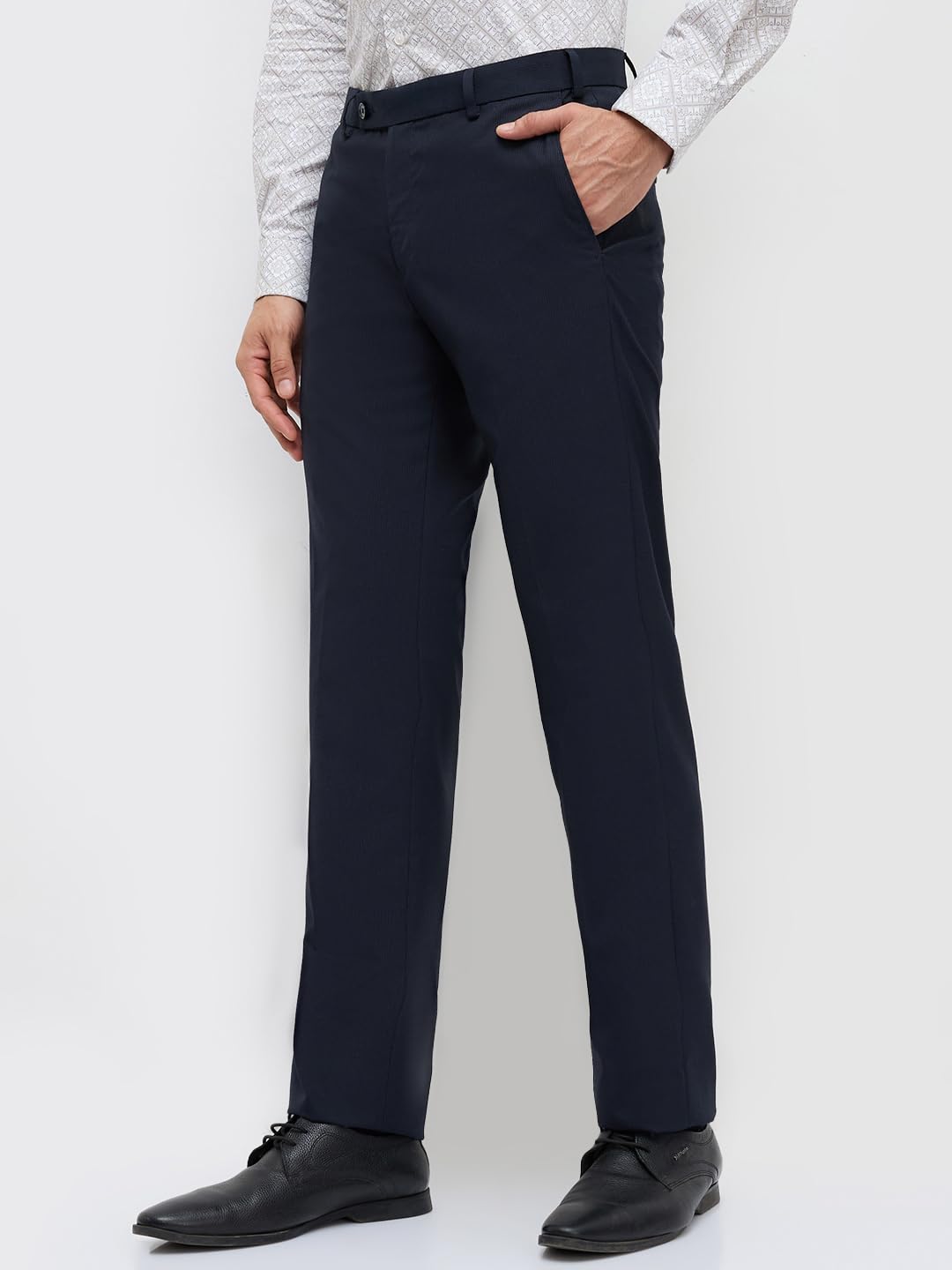 Park Avenue Men Slim Fit Stripe Pattern Polyester Blend Flat Front Formal Trouser Dark Blue
