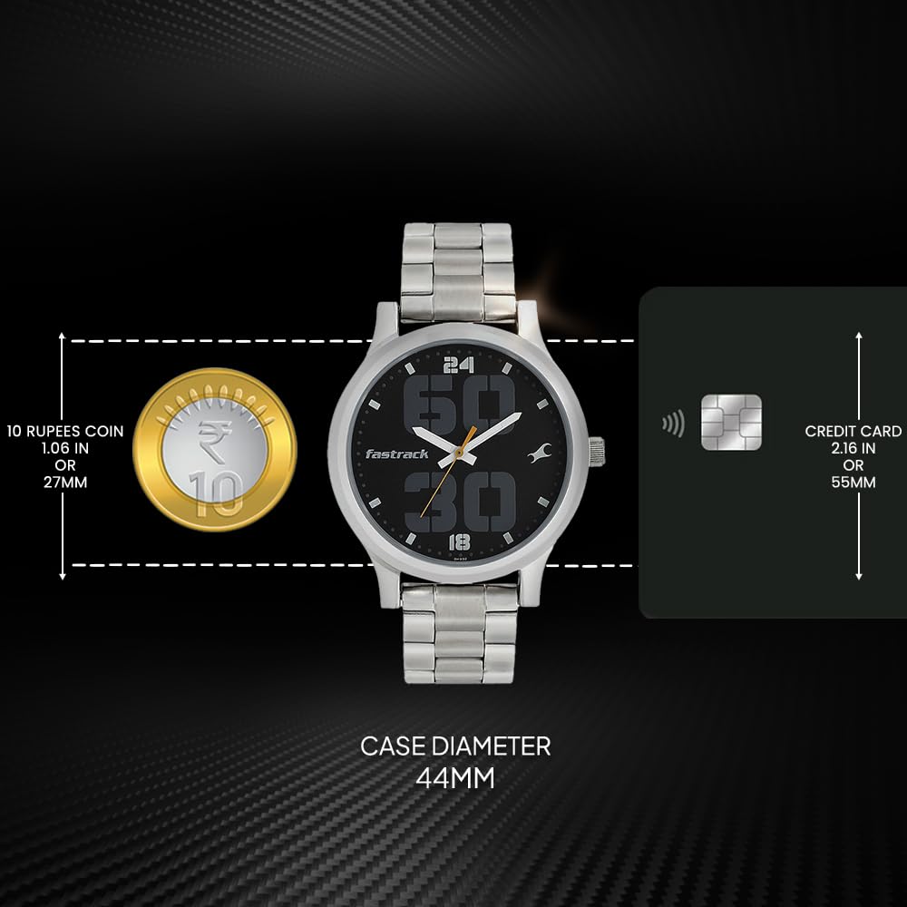 Fastrack Black Dial Silver Band Analog Stainless Steel Watch For Men -NR38051SM07