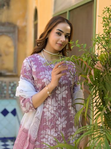 Divena Peach Floral Print Cotton Straight Kurta Pant with Dupatta